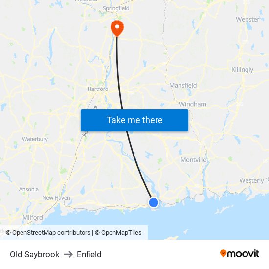 Old Saybrook to Enfield map
