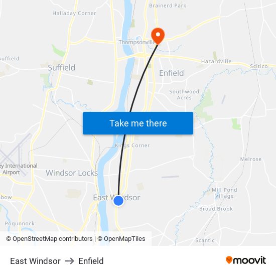 East Windsor to Enfield map
