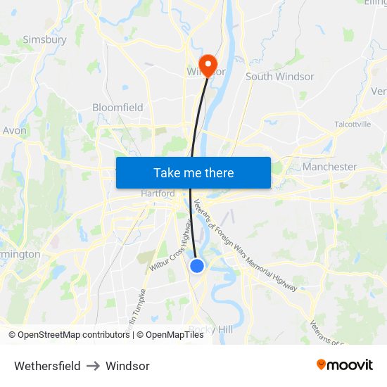Wethersfield to Windsor map