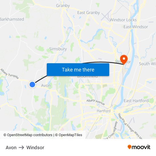 Avon to Windsor map