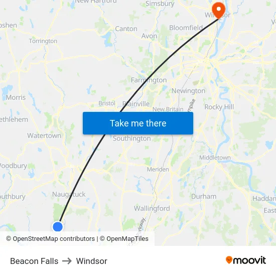 Beacon Falls to Windsor map