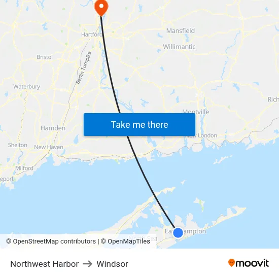 Northwest Harbor to Windsor map
