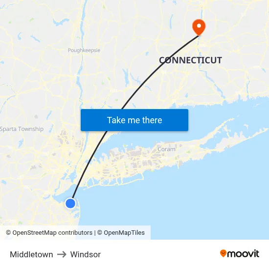 Middletown to Windsor map