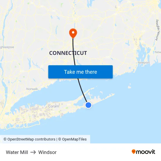 Water Mill to Windsor map