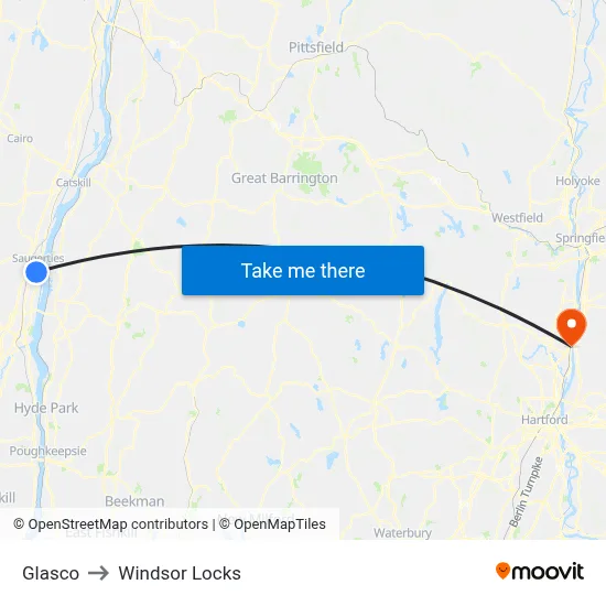 Glasco to Windsor Locks map