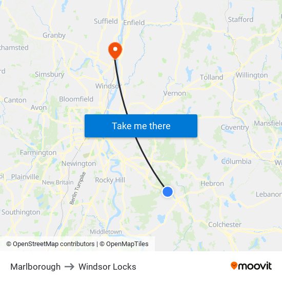 Marlborough to Windsor Locks map