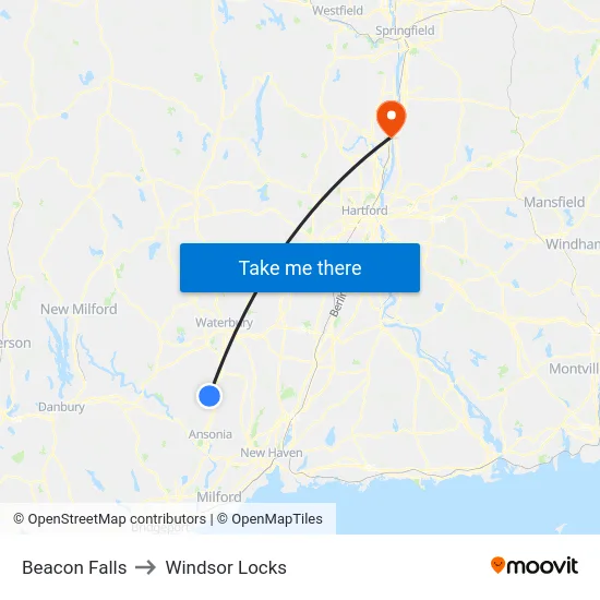 Beacon Falls to Windsor Locks map