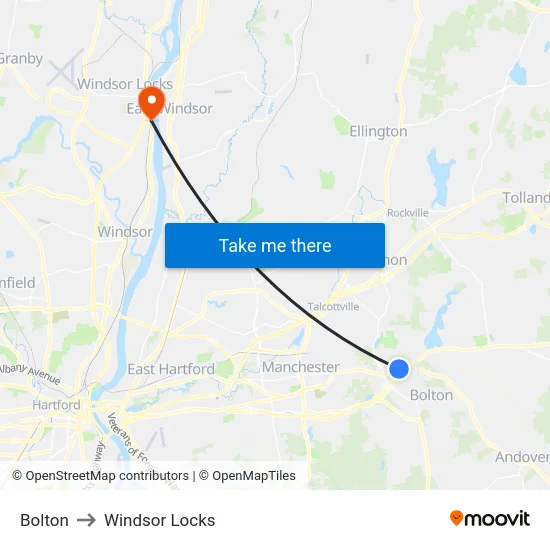Bolton to Windsor Locks map