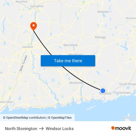 North Stonington to Windsor Locks map