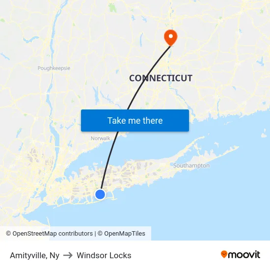 Amityville to Windsor Locks map