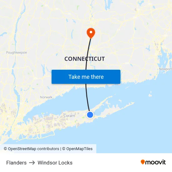 Flanders to Windsor Locks map