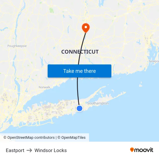 Eastport to Windsor Locks map