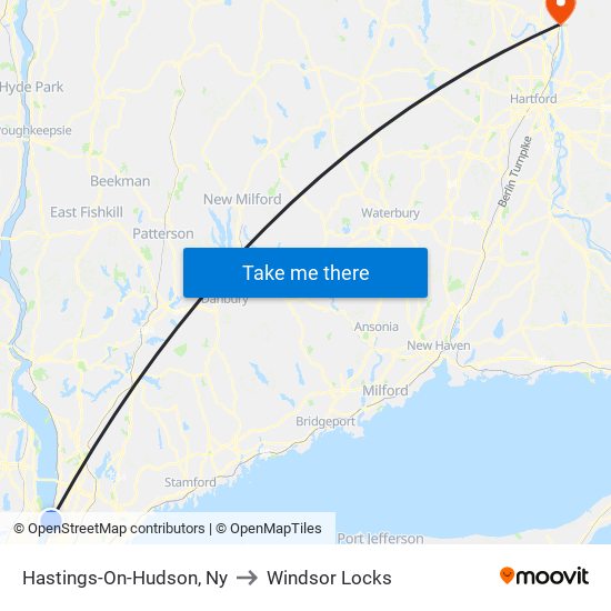 Hastings-On-Hudson, Ny to Windsor Locks map