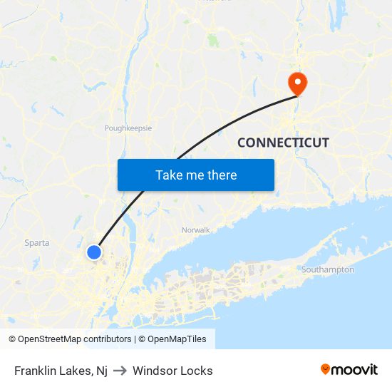 Franklin Lakes, Nj to Windsor Locks map
