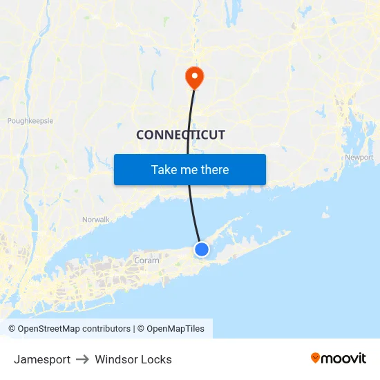 Jamesport to Windsor Locks map