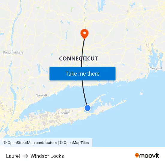 Laurel to Windsor Locks map