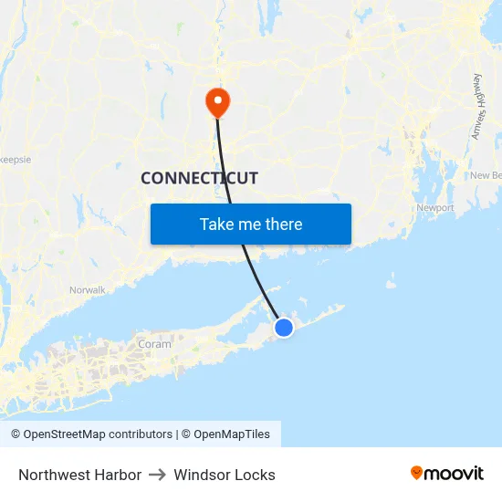 Northwest Harbor to Windsor Locks map