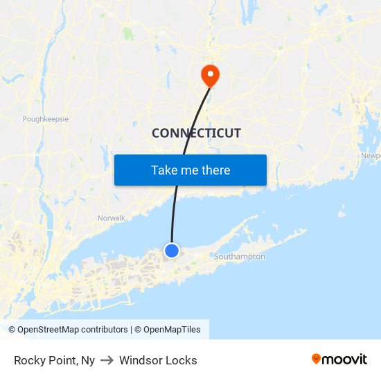 Rocky Point, Ny to Windsor Locks map