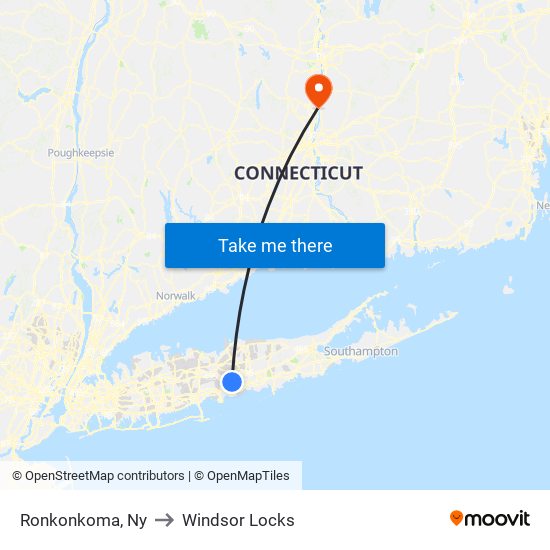 Ronkonkoma, Ny to Windsor Locks map