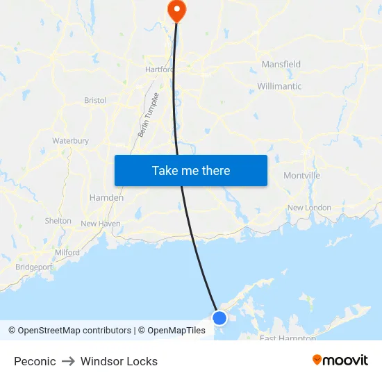 Peconic to Windsor Locks map