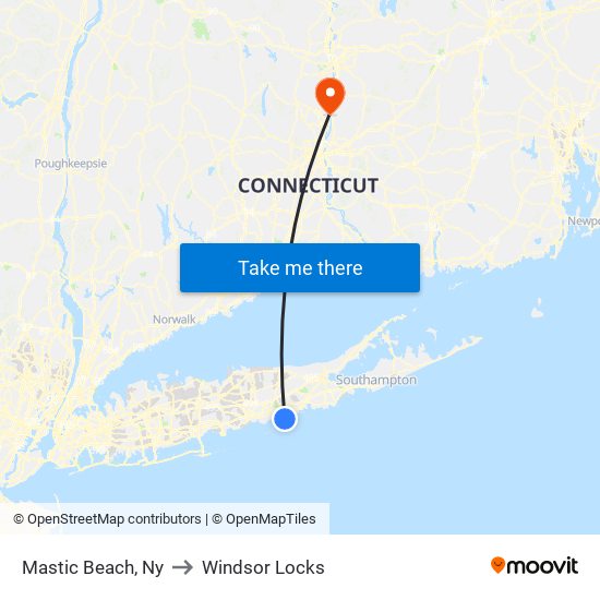 Mastic Beach, Ny to Windsor Locks map