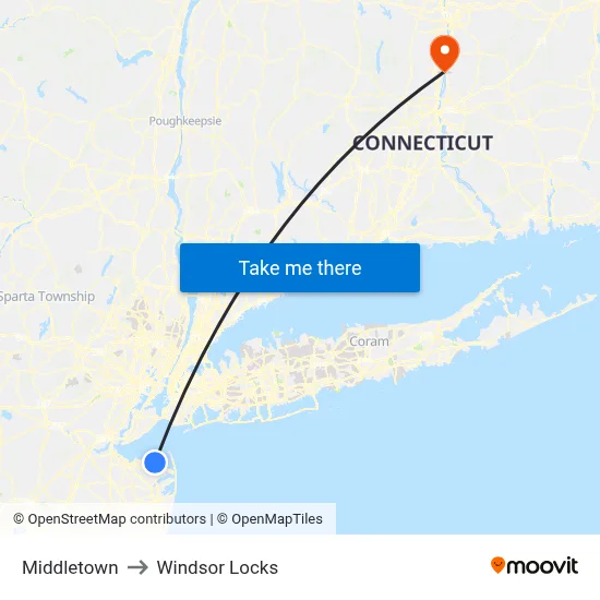 Middletown to Windsor Locks map