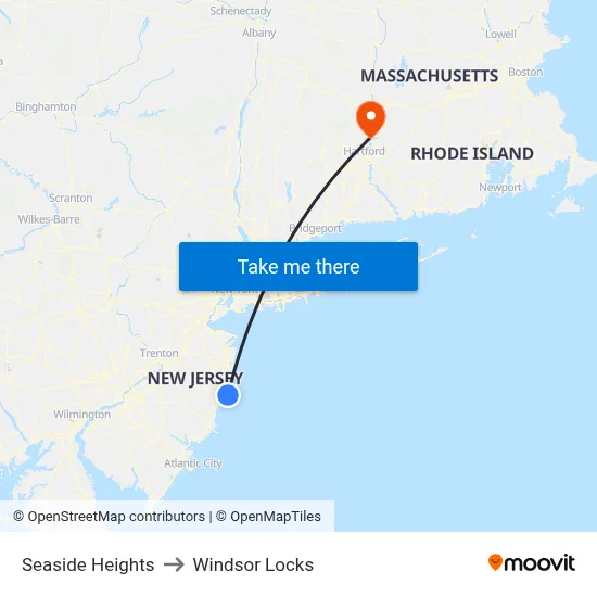 Seaside Heights to Windsor Locks map