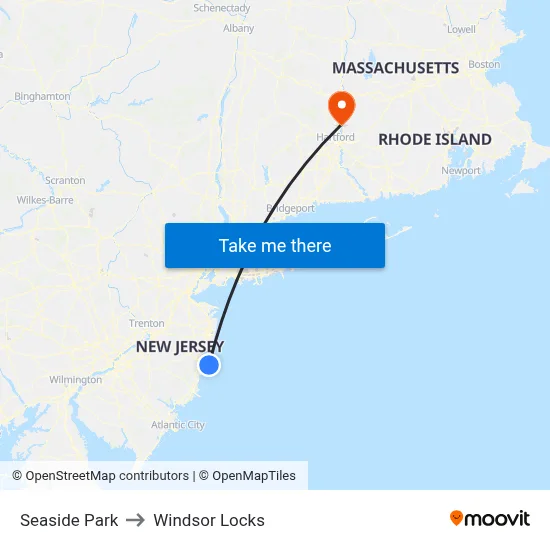 Seaside Park to Windsor Locks map