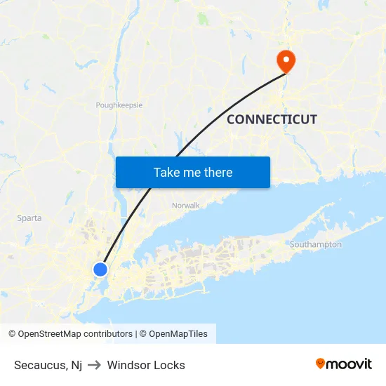 Secaucus to Windsor Locks map