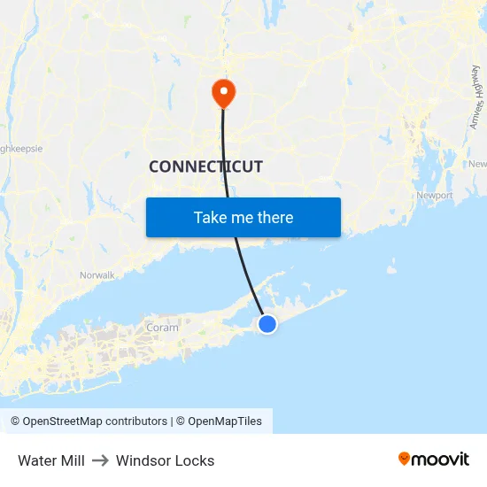 Water Mill to Windsor Locks map