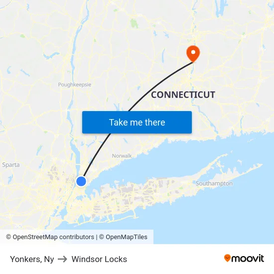 Yonkers to Windsor Locks map