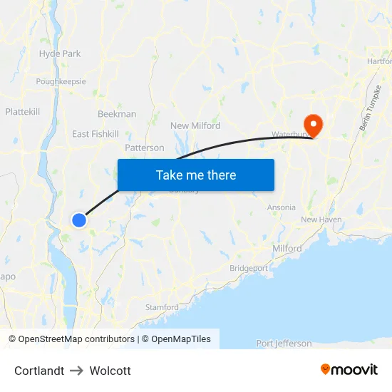 Cortlandt to Wolcott map