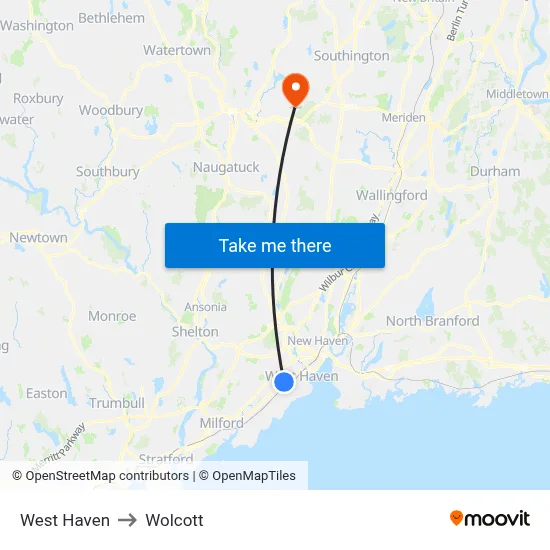 West Haven to Wolcott map