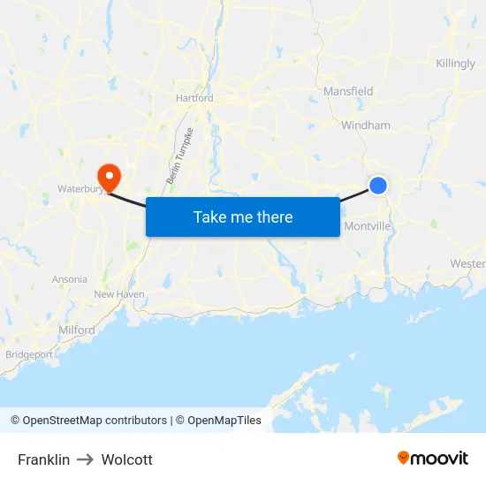Franklin to Wolcott map