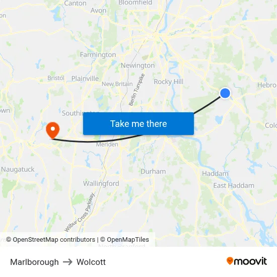 Marlborough to Wolcott map