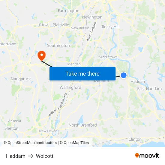 Haddam to Wolcott map