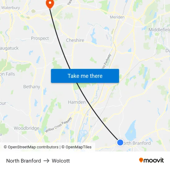 North Branford to Wolcott map