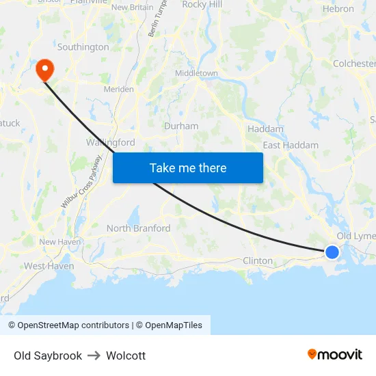 Old Saybrook to Wolcott map