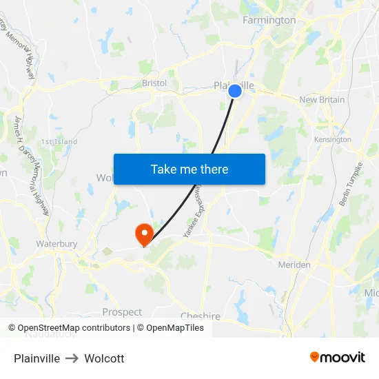 Plainville to Wolcott map