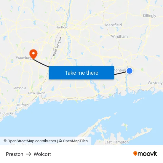 Preston to Wolcott map