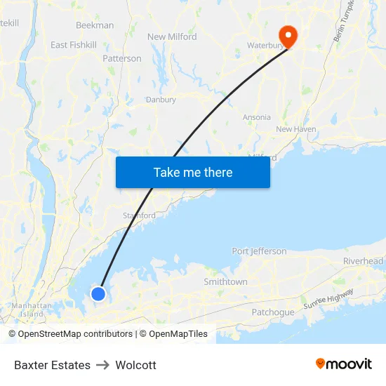 Baxter Estates to Wolcott map