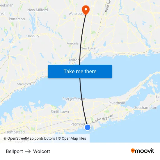 Bellport to Wolcott map