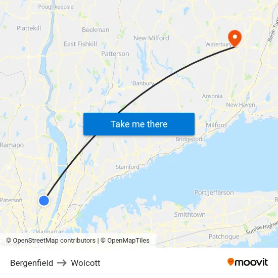 Bergenfield to Wolcott map