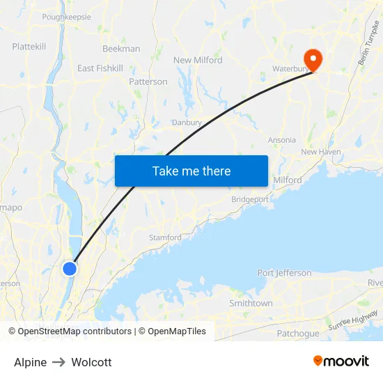 Alpine to Wolcott map