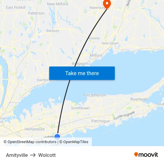 Amityville to Wolcott map