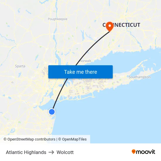 Atlantic Highlands to Wolcott map
