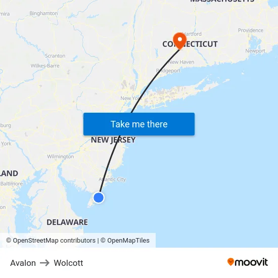 Avalon to Wolcott map
