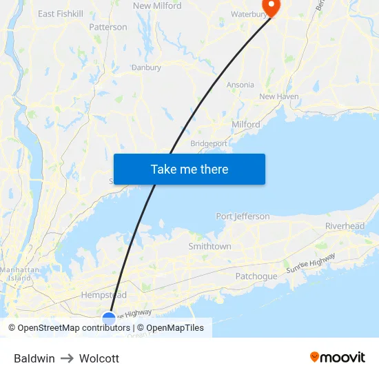 Baldwin to Wolcott map