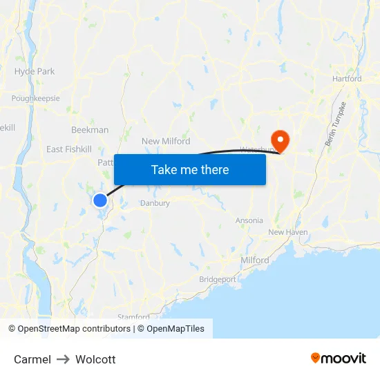 Carmel to Wolcott map