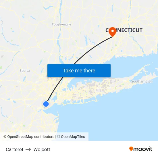 Carteret to Wolcott map